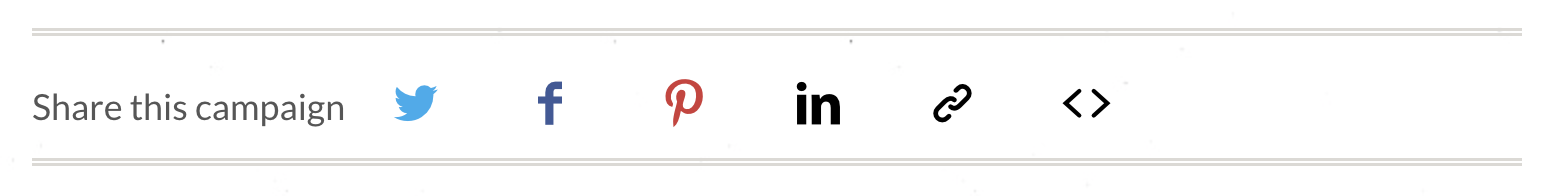 Image of how to "share this campaign" showing Twitter, Facebook, Pinterest, LinkedIn, Web Link and Embed options.